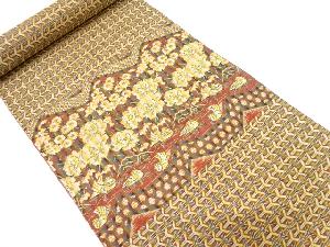 B反　鴛鴦に草花模様織り出し　名古屋帯地反物